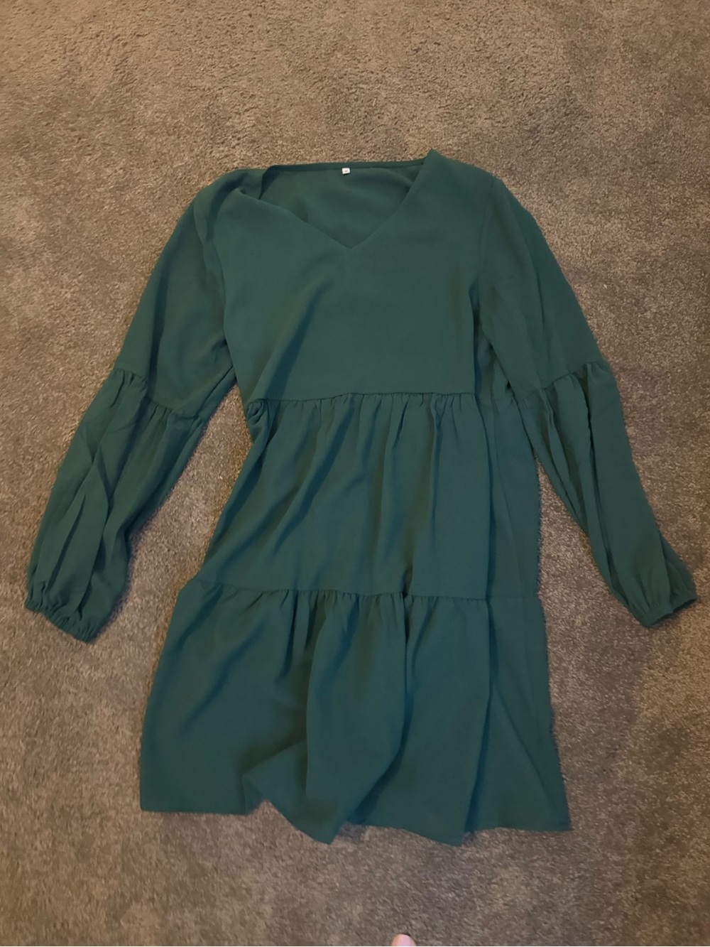 Tiered V‑Neck Long Sleeve Dress in Deep Teal